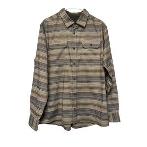 SWISS+TECH Stripe Military Chest Pockets Long Sleeve Shirt Size Large EUC #1235